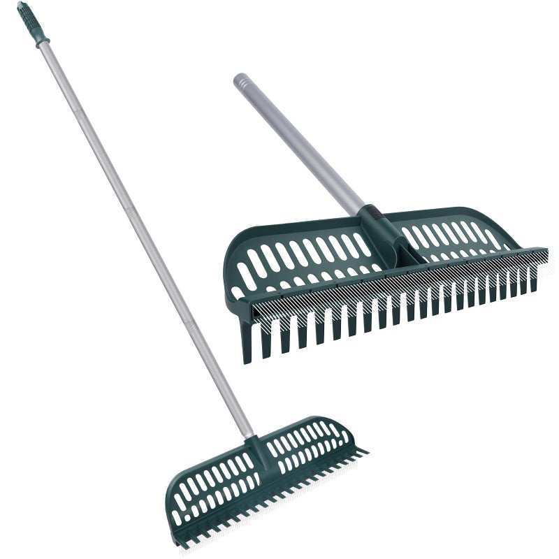 MJZ Artificial Turf Rake with 18in Widen Double-Sided Heads, 32-61 Inch Turf Brush Grass Rake for Artificial Grass, Turf Grass Broom for Garden Lawn Artificial Turf Leaves Pet Hairs - Image 1