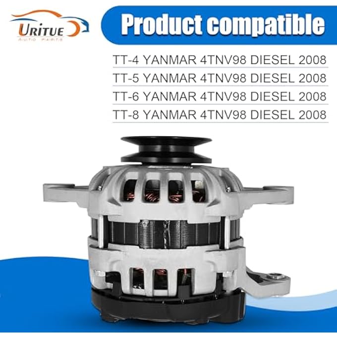 Uritue F000BL0118 New 12V 80A Alternator Compatible with 2008 TT-4 to TT8 YANMAR 4TNV98 DIESEL Replace 129908-77200,129908-77210 - Image 4