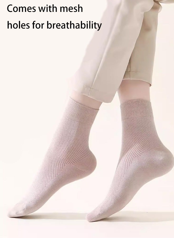 Five pairs of randomly colored women's socks, sweat absorbing, odor proof, antibacterial, mesh, mid length socks, summer thin fit - Image 1