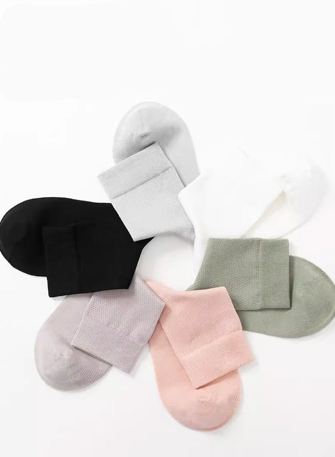 Five pairs of randomly colored women's socks, sweat absorbing, odor proof, antibacterial, mesh, mid length socks, summer thin fit - Image 3
