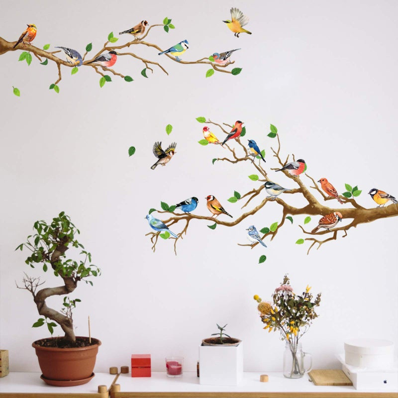 DILIBRA Hummingbird on The Tree Branch Wall Sticker Green Leaf and Flying Bird DIY Art Vinyl Wall Decal SelfAdhesive Wall Decoration for Garden Living Room Bedroom Kitchen Playroom Nursery Room
