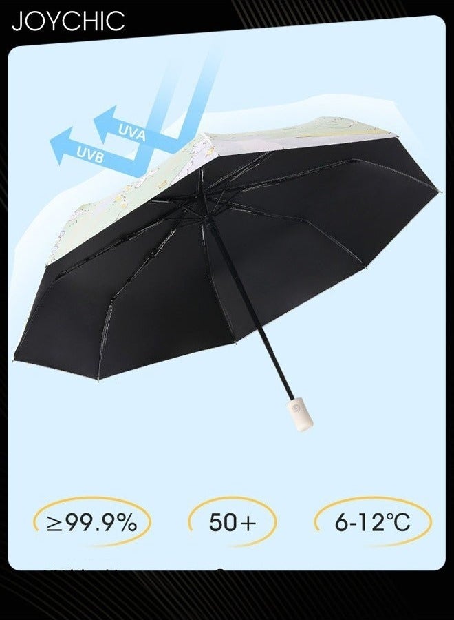 Joychic مظلة سفر أوتوماتيكية ثلاثية الطي UPF50+ مضادة للأشعة فوق البنفسجية للنساء والفتيات متعددة الألوان - Image 4