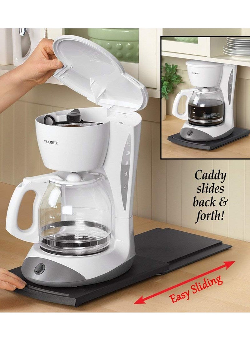LOOPITYS Kitchen Caddy Sliding Coffee Tray Mat,12 Inch Under Cabinet Appliance Coffee Maker Toaster Countertop Storage Moving Slider With Sth Rolling Wheels - Image 4
