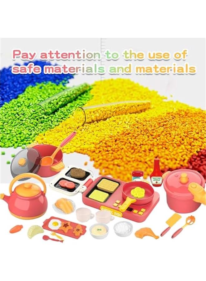 53PCS Kids Kitchen Accessories Set-Kids Kitchen Playset with Induction Cooktop,Toddler Pretend Cooking Playset with Play Pots Pans,Utensils Cookware,Foods,Educational Learning Gift for Boy Girl(Pink - Image 5