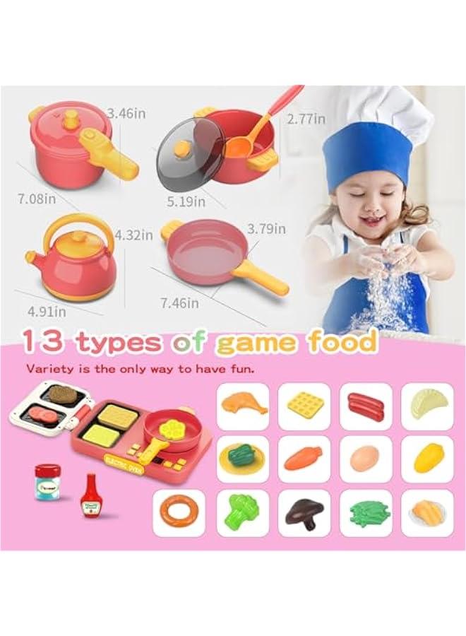 53PCS Kids Kitchen Accessories Set-Kids Kitchen Playset with Induction Cooktop,Toddler Pretend Cooking Playset with Play Pots Pans,Utensils Cookware,Foods,Educational Learning Gift for Boy Girl(Pink - Image 4