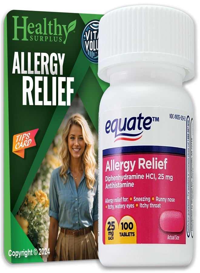 Healthy Surplus هيلثي سيربلس® فيتال فوليمز تيبس كارد & إيكويت أليرجي ريليف دي فينهيدرامين HCL, 25 mg 100 أقراص باقة - Image 1