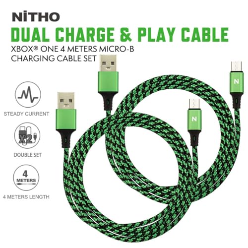 Nitho Micro USB Charging Cable [4 Meters, Pack of 2] Micro-B Charge and Play Cable for Xbox One, Playstation 4 Controllers and Devices with Micro USB Interfaces, USB-A to Micro USB Cables - Green - Image 2