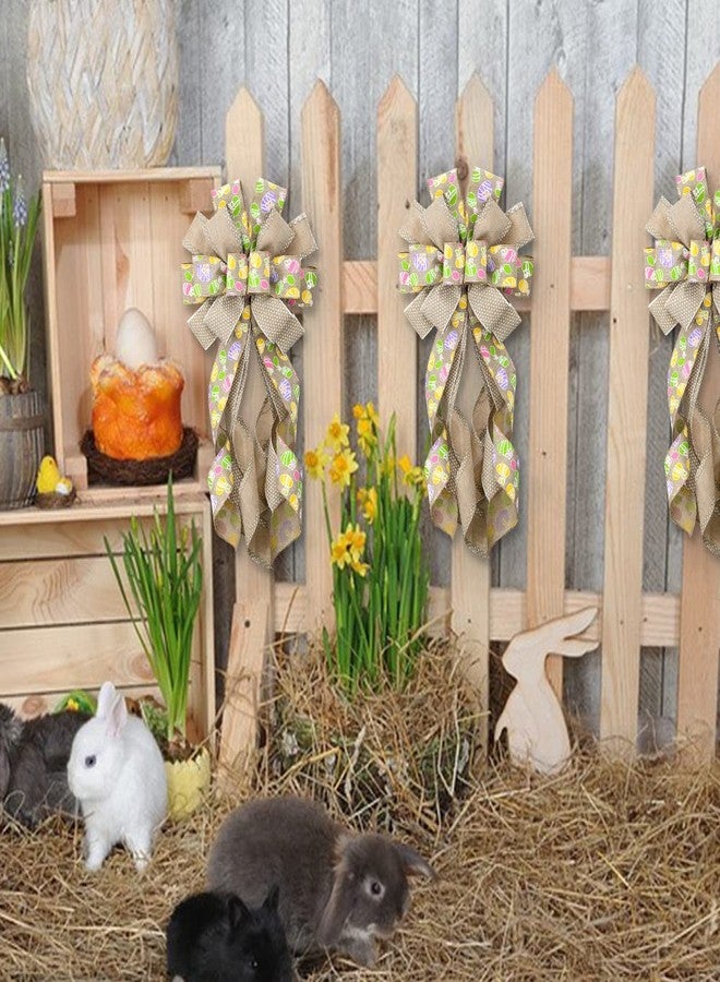 Threetols Easter Decorative Bunny Rabbit Bows for Wreath, Door, Tree, Home Decor - Beige Burlap Dots - Spring Occasion - Image 4