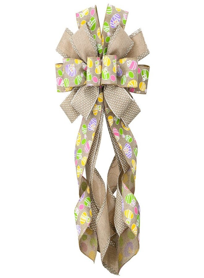 Threetols Easter Decorative Bunny Rabbit Bows for Wreath, Door, Tree, Home Decor - Beige Burlap Dots - Spring Occasion - Image 1