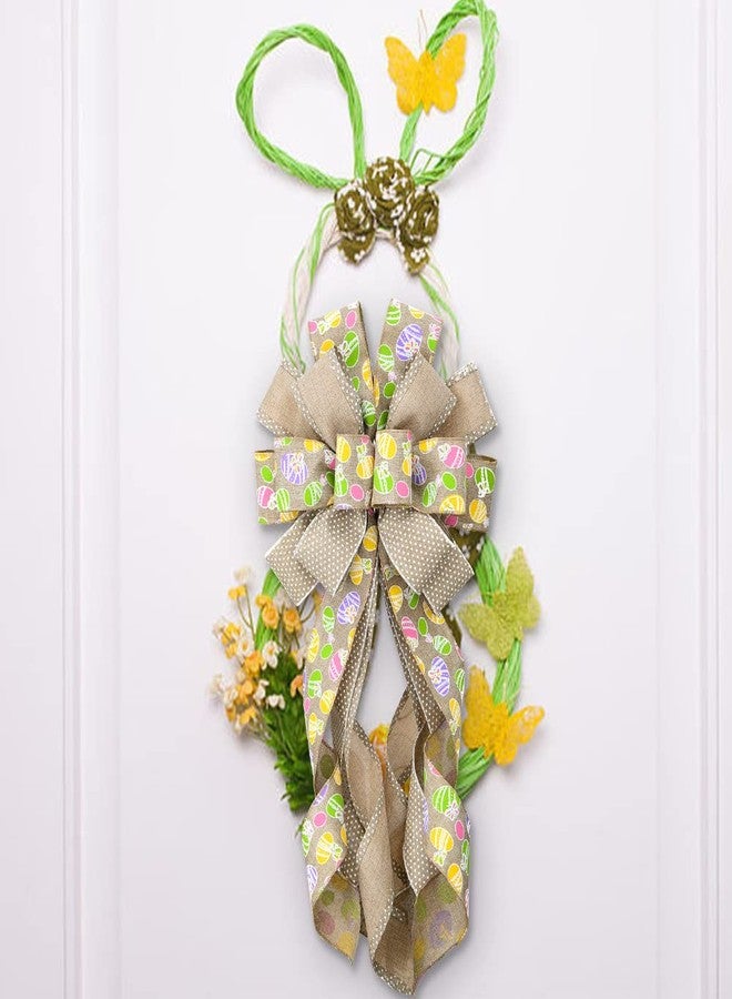 Threetols Easter Decorative Bunny Rabbit Bows for Wreath, Door, Tree, Home Decor - Beige Burlap Dots - Spring Occasion - Image 3