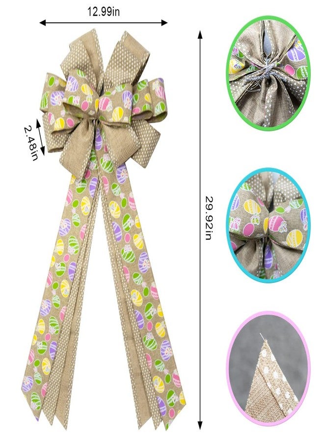 Threetols Easter Decorative Bunny Rabbit Bows for Wreath, Door, Tree, Home Decor - Beige Burlap Dots - Spring Occasion - Image 2