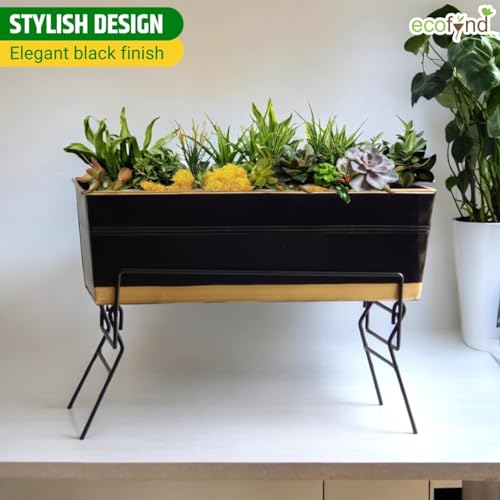 ecofynd Joel Metal Planter Stand for Living Room, Plant Stand for Balcony, Flower Pot Holder for Indoor & Outdoor, Garden Rack for Patio Plants, Pack of 2, (Black) - Image 3