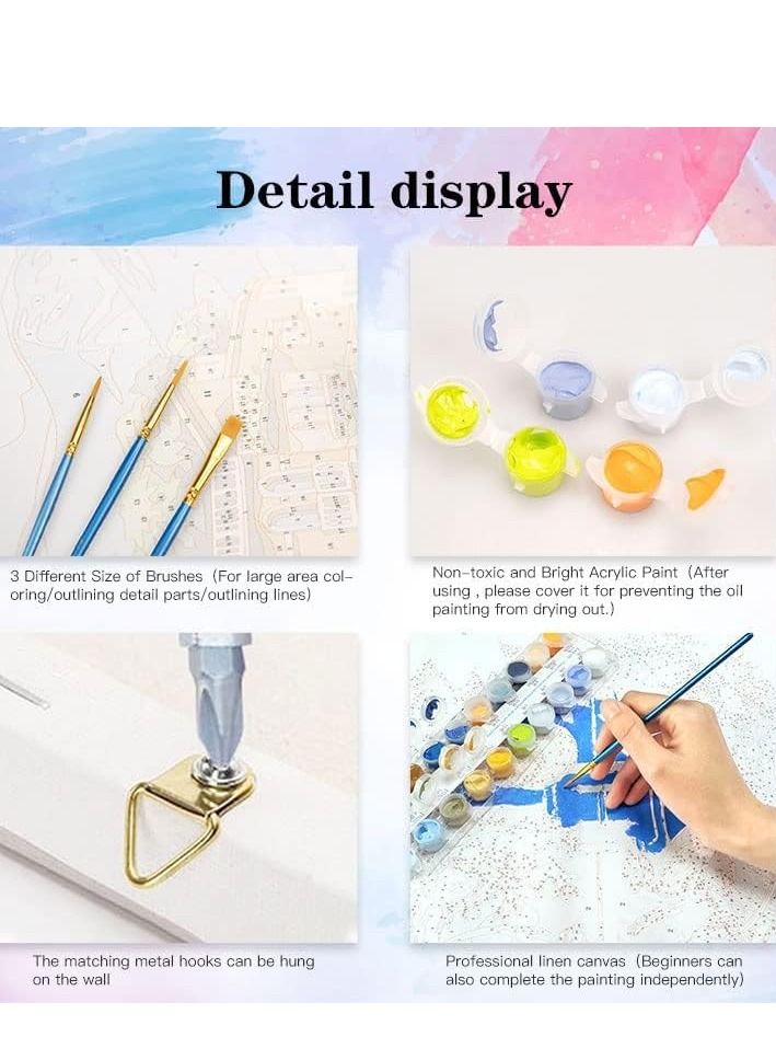 Excefore Paint by Numbers Kits for Kids Adults Beginner, DIY Acrylic Oil Painting On Canvas,16 x 20 inch Linen Oil Canvas， Without Frame DIY Color Landscape Oil Painting Acrylic Paints, Ideal - Image 2