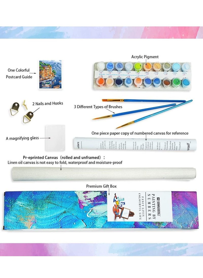 Excefore Paint by Numbers Kits for Kids Adults Beginner, DIY Acrylic Oil Painting On Canvas,16 x 20 inch Linen Oil Canvas， Without Frame DIY Color Landscape Oil Painting Acrylic Paints, Ideal - Image 4