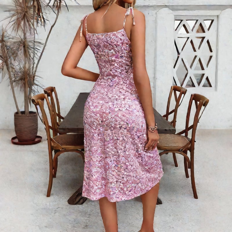 Sexy Sleeveless Floral Print Split Dress Summer Women's Bodycon Midi Dress - Image 4