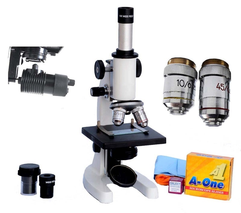 BEXCO Biology Student Compound Medical Microscope for Students 100x to 675x with 100 Blank Glass Slides, Brass objectives, Metal Body - Image 1