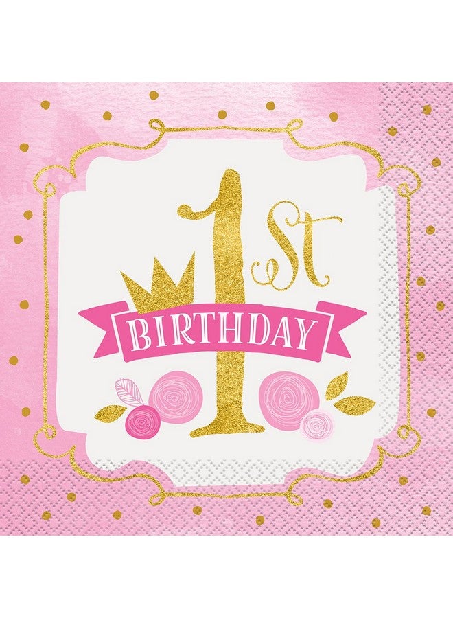 Unique Pink And Gold Girls 1St Birthday Party Napkins 16Ct - Image 1