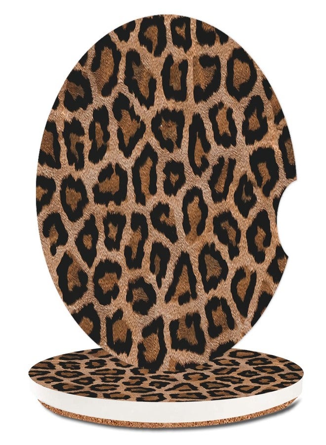SXboxing Absorbent Car Cupholder Coaster 2 Pack,Ceramic Stone Coaster with a Finger Notch for Women & Lady,Cork Base Drink Coasters 2.56 Inch,Cute Auto Accessories Gifts - Retro Luxury Leopard - Image 1