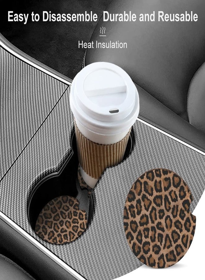 SXboxing Absorbent Car Cupholder Coaster 2 Pack,Ceramic Stone Coaster with a Finger Notch for Women & Lady,Cork Base Drink Coasters 2.56 Inch,Cute Auto Accessories Gifts - Retro Luxury Leopard - Image 4