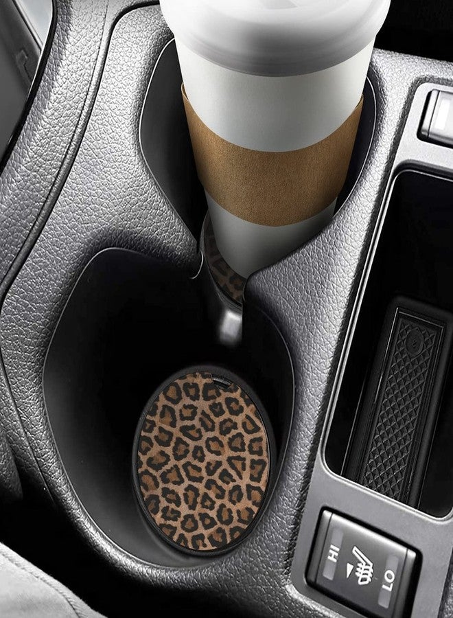 SXboxing Absorbent Car Cupholder Coaster 2 Pack,Ceramic Stone Coaster with a Finger Notch for Women & Lady,Cork Base Drink Coasters 2.56 Inch,Cute Auto Accessories Gifts - Retro Luxury Leopard - Image 5