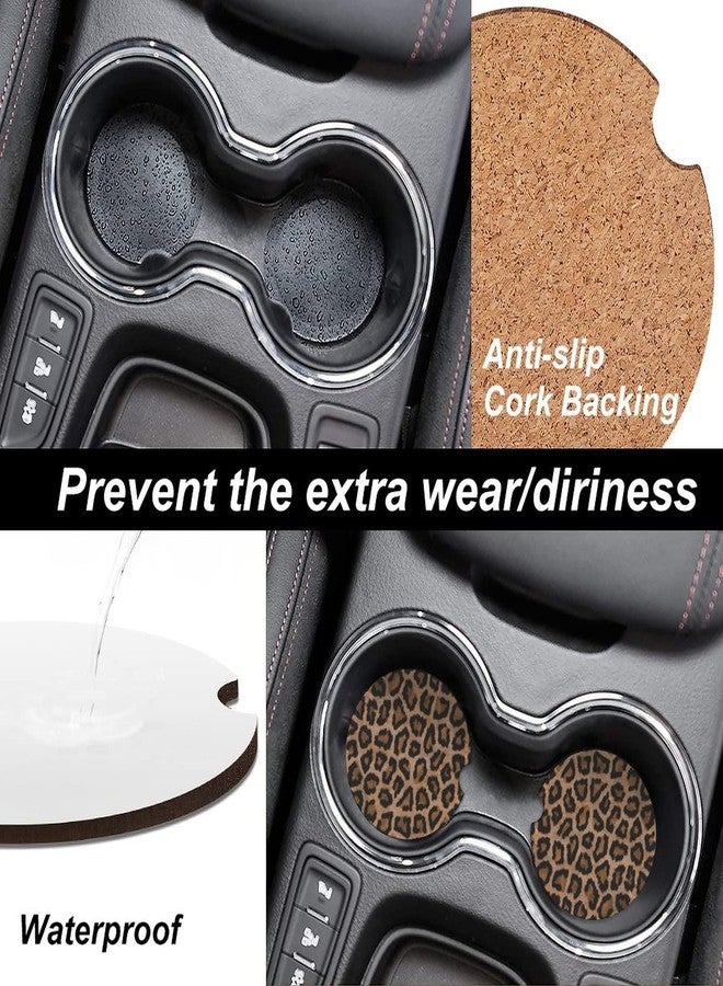 SXboxing Absorbent Car Cupholder Coaster 2 Pack,Ceramic Stone Coaster with a Finger Notch for Women & Lady,Cork Base Drink Coasters 2.56 Inch,Cute Auto Accessories Gifts - Retro Luxury Leopard - Image 3