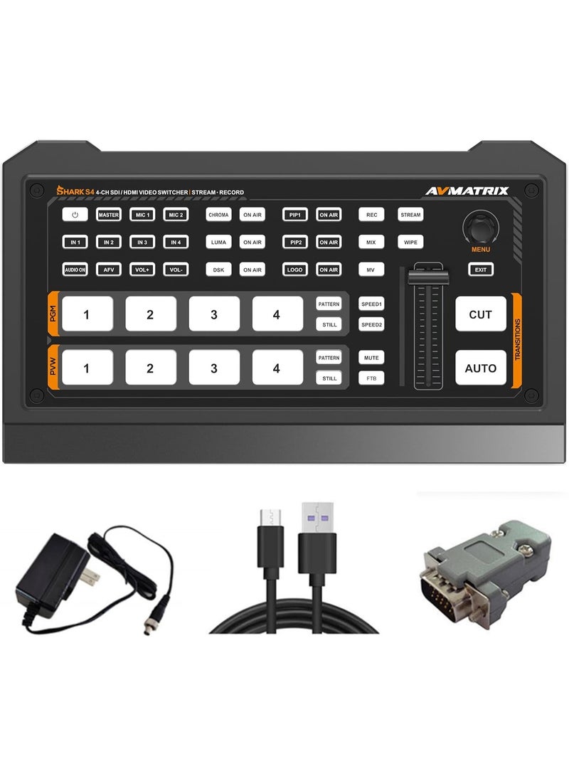 AVMATRIX Shark S4 Video Switcher Mixer 4-Channel HDMI SDI Input Audio Video Mixer Live Streaming Recording Broadcast - Image 1