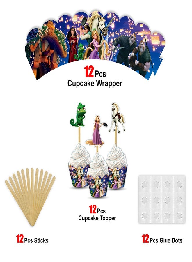 Seyal "Rapunzl Cupcake Wrappers - Princess Theme Cupcake Decoration for Birthday Party & Celebration - Tangled Inspired Cupcake Holders for Girls Princess Party Supplies, Dessert Table Décor" - Image 4