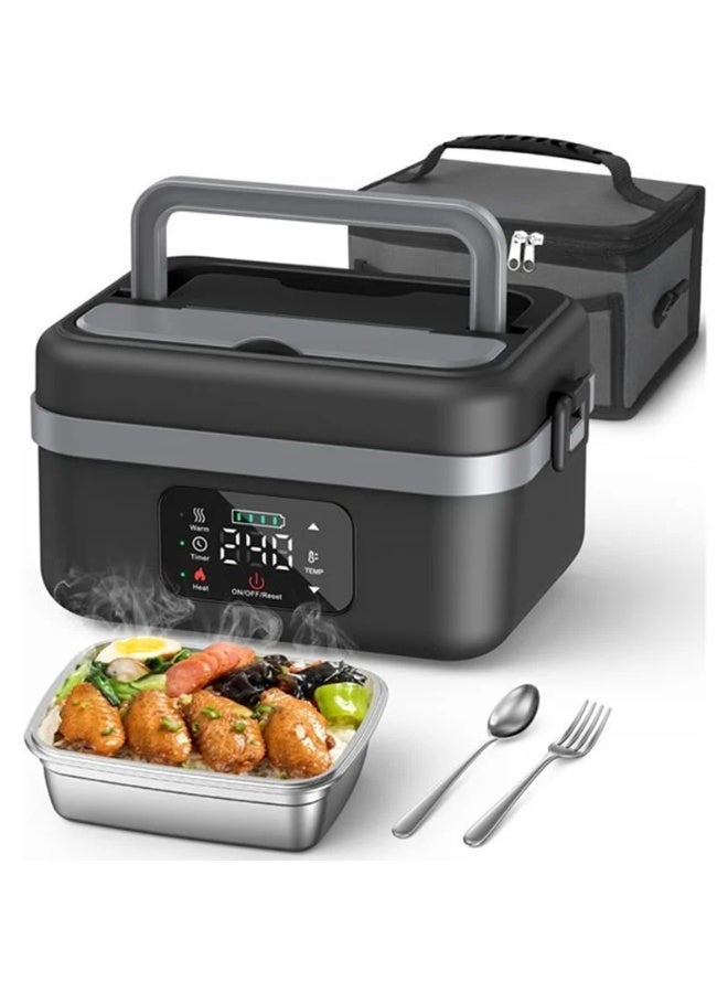 BlueFire Smart Lunch Box 1L Portable Rechargeable Electric Food Warmer, Wireless Self-Heating Bento with Timer, Phone Charging Function, 304 Stainless Steel Removable Inner Box, Rapid Heating Technology, 7.4V 60W, USB Input 5V/9V/12V 2A, For Office, Car, School, Travel, Picnic, Meal Prep - Image 2