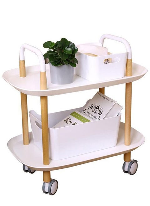 Large Side Table Sofa Snack Table 2 Tier Coffee Table End Table Desk Nightstand Bedside Table Rolling Cart Utility Cart Multi-Functional Trolley Cart Movable Storage Shelves for Living Room White