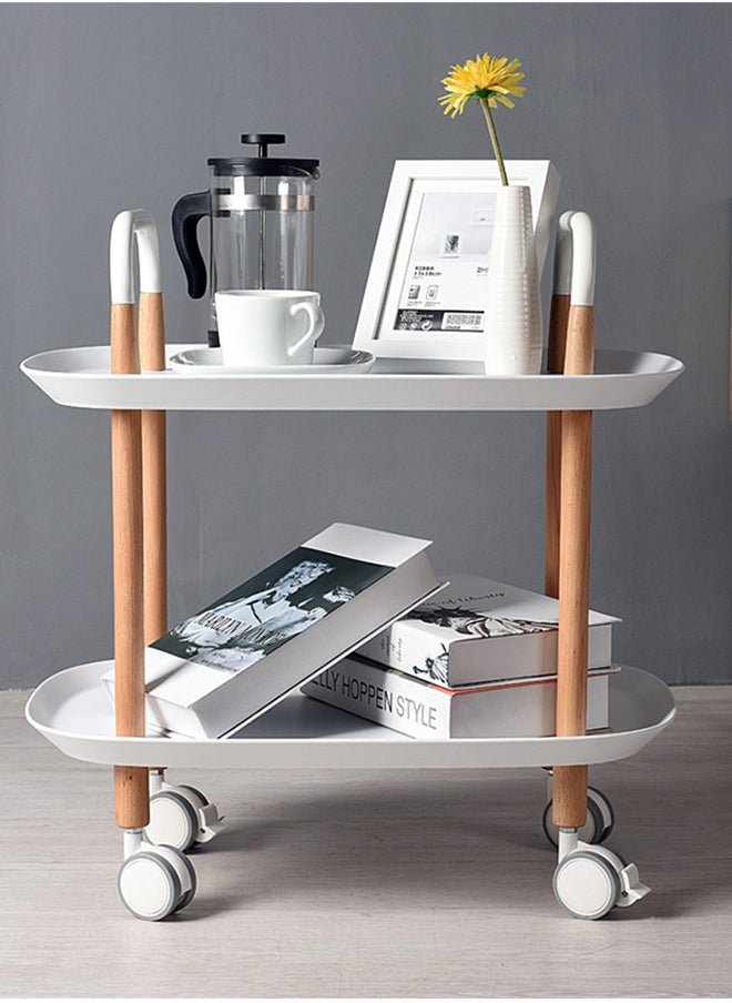 CityRiya-Long - Large Side Table Sofa Snack Table 2 Tier Coffee Table End Table Desk Nightstand Bedside Table Rolling Cart Utility Cart Multi-Functional Trolley Cart Movable Storage Shelves for Living Room White - Image 1
