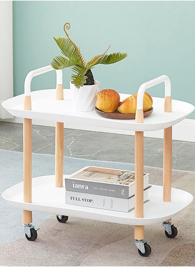 CityRiya-Long - Large Side Table Sofa Snack Table 2 Tier Coffee Table End Table Desk Nightstand Bedside Table Rolling Cart Utility Cart Multi-Functional Trolley Cart Movable Storage Shelves for Living Room White - Image 1