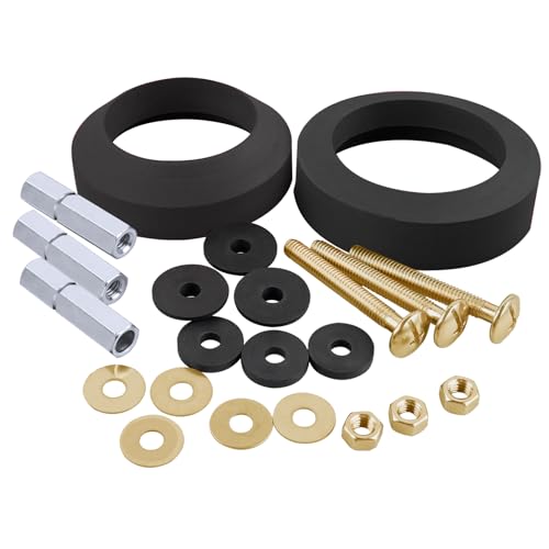 iFealClear Universal 2 Pack Toilet Tank to Bowl Gasket with 3 Pack Metal Hardware Replacements, Toilet Replacement Kit Inside Tank Fits Most 3-Inch/3.5-Inch Flush Valve Opening, Black - Image 1