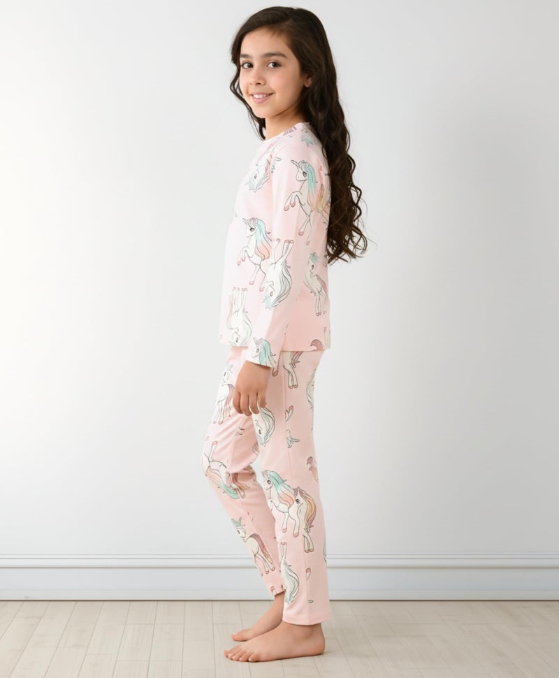 ANTHRILO Summer Pyjama Set for Girls | 100% Cotton, Skin Friendly Fabric | Pyjama Set for Girls | Casual Wear | Unicorn Star Long Sleeve Pyjama Set - Pink 5-6 Years - Image 3
