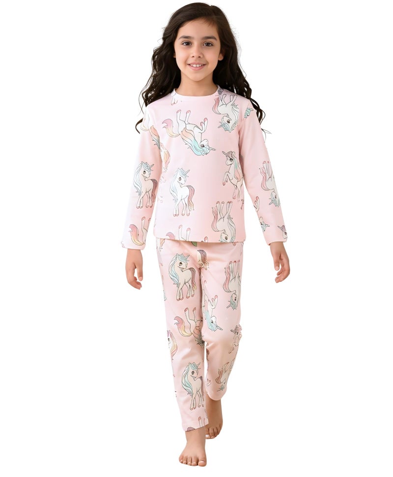 ANTHRILO Summer Pyjama Set for Girls | 100% Cotton, Skin Friendly Fabric | Pyjama Set for Girls | Casual Wear | Unicorn Star Long Sleeve Pyjama Set - Pink 5-6 Years - Image 1