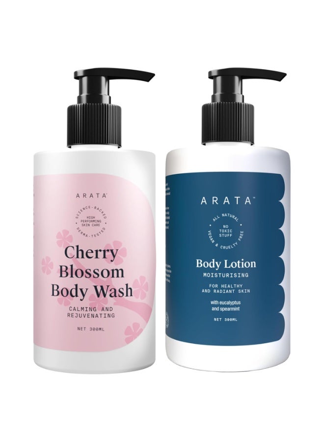 ARATA Hydrating Bath & Body Combo | Nourishing Body Wash (300 ML) & Moisturising Body Lotion (300 ML) | Perfect For Daily Use & Gifting | Gently Cleanses & moisturises | Vegan & Cruelty-Free - Image 1