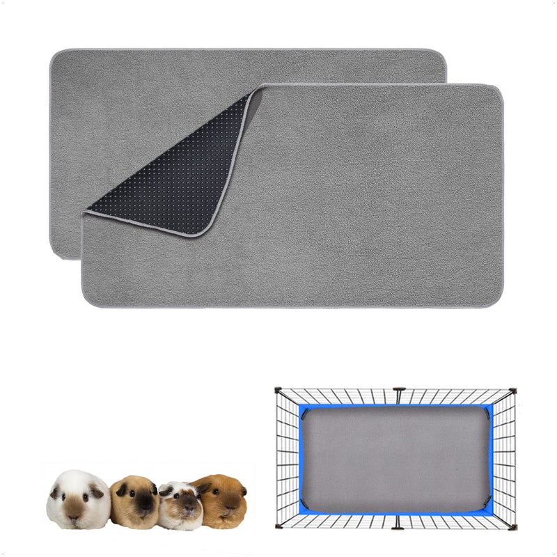 GINIDEAR Guinea Pig Cage Liner 2 Pack  Washable Reusable Leakproof Fleece Bedding Pads for Small Animals with AntiSlip Bottom  for 15x29 Area Gray