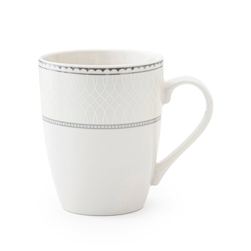 Shallow JUNA New Bone China Mug 355 ml – Elegant White Coffee & Tea Mug with Subtle Texture for Daily Use, Brunch, Coffee Station, Ramadan, Eid, Diwali & Gifting - Image 1