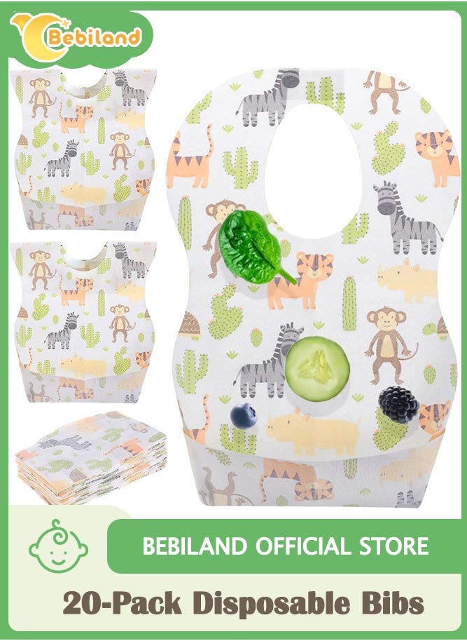 Bebiland 20 Pack Disposable Bibs, Adjustable Baby Bibs Travel Pack for Newborn Infant Baby Toddlers (Monkey)  - Image 1