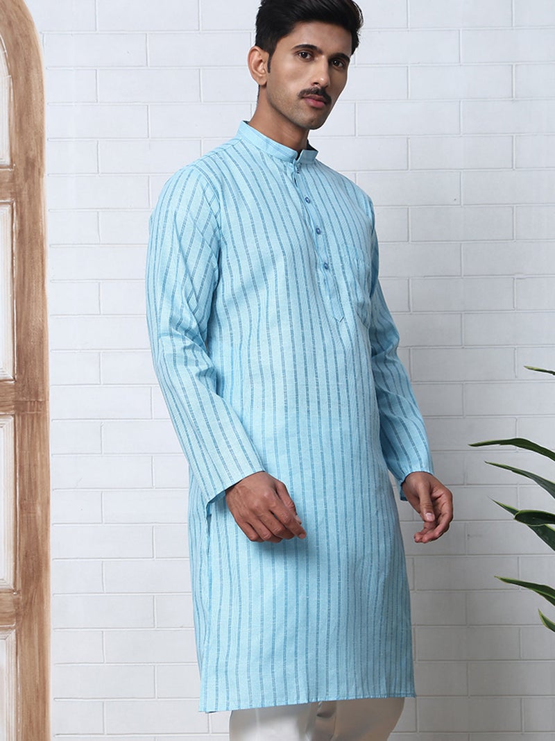 NOZ2TOZ Sky Blue Striped Kurta for Men - Image 4