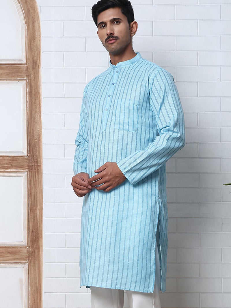 NOZ2TOZ Sky Blue Striped Kurta for Men - Image 3
