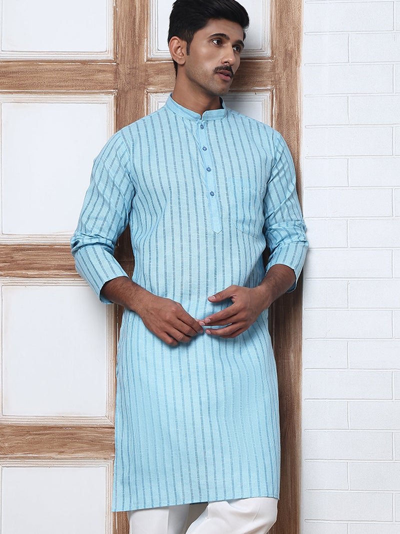 NOZ2TOZ Sky Blue Striped Kurta for Men - Image 5