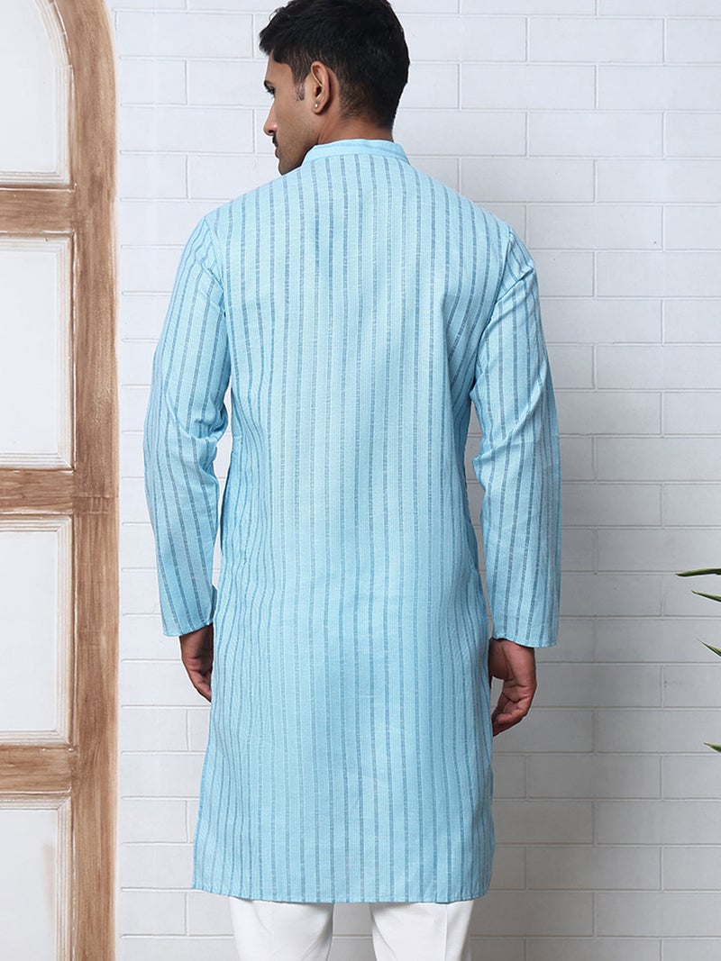 NOZ2TOZ Sky Blue Striped Kurta for Men - Image 2
