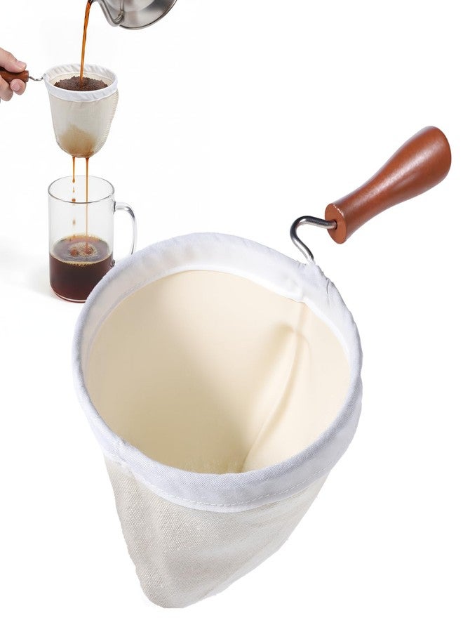 Exclaith 1Pcs Coffee Sock Strainer with Wooden Handle, 7.7 x 4.5 inches Washable Reusable Cloth Coffee Filter Cloth Strainer for Home Office Use - Image 1