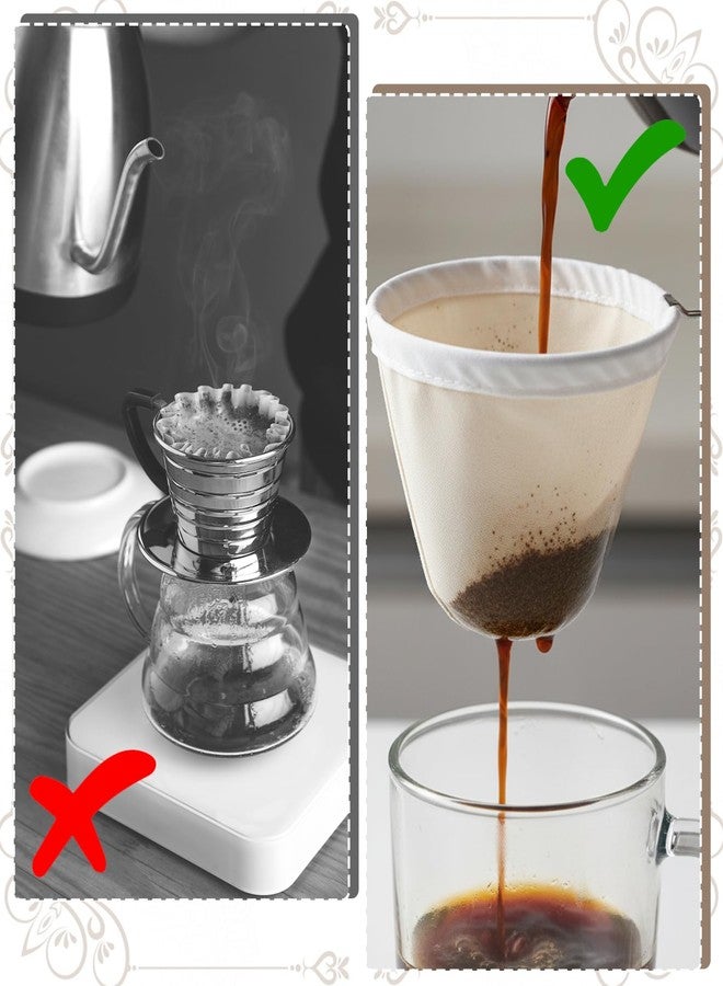 Exclaith 1Pcs Coffee Sock Strainer with Wooden Handle, 7.7 x 4.5 inches Washable Reusable Cloth Coffee Filter Cloth Strainer for Home Office Use - Image 5