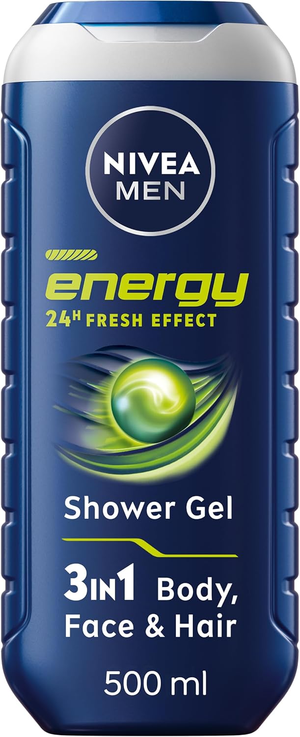 NIVEA MEN Energy Shower Gel 500 ml Moisturising 3in1 Body Wash for Men with Mint Extract Invigorating and Energising NIVEA MEN Shower Gel
