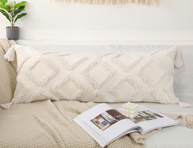 PANOD Decorative Long Lumbar Pillow Cover 14x36 Boho,Super Soft Chenille Extra Long Lumbar Pillow Case Cover with Tassel for Bed Sofa Couch Farmhouse Livingroom,White,Modern Skinny - Image 4