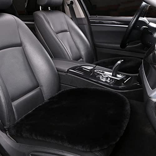 LLB Genuine Sheepskin Car Seat Cushion Seat Covers for Cars Trucks SUV Comfort Seat Protector Pad for Car Driver Seat Car Accessories for Women Office Chair Car Decor (Black Front Seat Cushions-2 Pcs) - Image 1