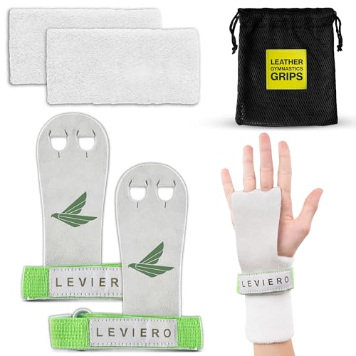 LEVIERO Palmies Gymnastics Grips, Grips for Gymnastics, Multipurpose Soft Leather Grips with Adjustable Finger Holes, Weightlifting, Kettlebell, Cross Training Workouts for All Ages - (White, Small) - Image 1
