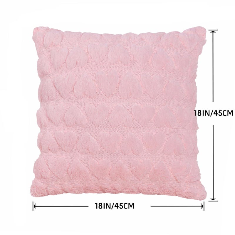 Hongsome Valentines Day Decor-Throw Pillow Covers 18x18in Set of 2,Pink Soft Plush Faux Fur Pillow Case with Heart for Large Couch Sofa Home Indoor Outdoor Holiday Decorations - Image 2