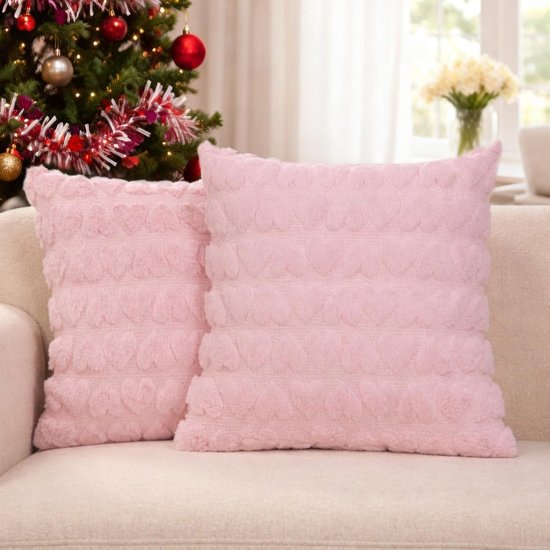 Hongsome Valentines Day Decor-Throw Pillow Covers 18x18in Set of 2,Pink Soft Plush Faux Fur Pillow Case with Heart for Large Couch Sofa Home Indoor Outdoor Holiday Decorations - Image 5
